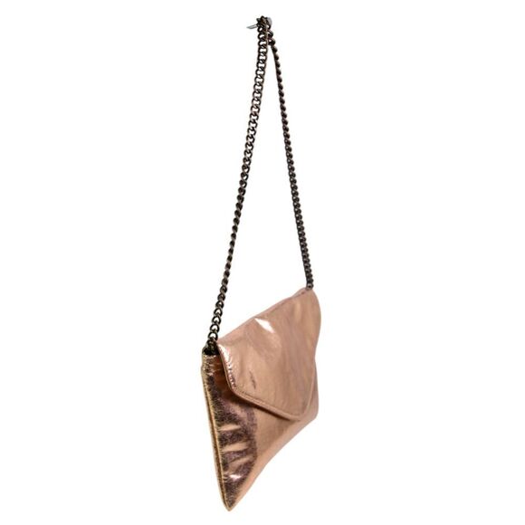 J.CREW PINK GOLD COATED CANVAS CHAIN STRAP ENVELOP SHOULDER BAG HANDBAG CLUTCH - Picture 3 of 12